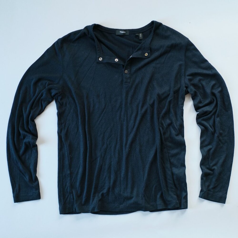 THEORY MENS NAVY SNAP BUTTON HENLEY / ACTIVATE LONG SLEEVE JERSEY